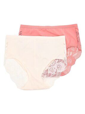 All Worthy Lace Brief Small Set of 2 Scalloped Edge Rosette Pink Ivory Intimate